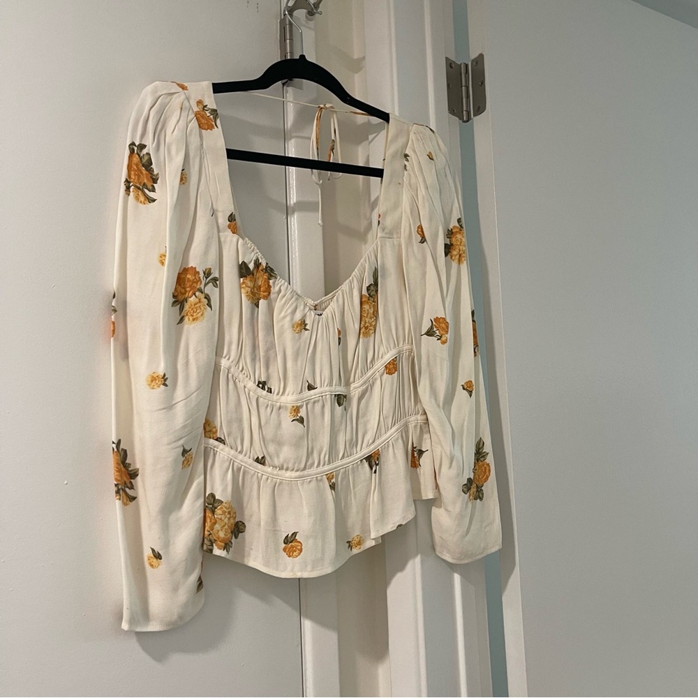 Reformation Cream Floral Blouse